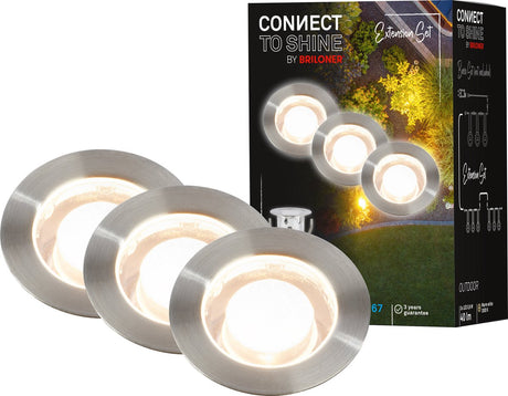 Briloner connect to shine - led grondspot voor buiten - set van 3 - tuinverlichting uitbreidingsset - warm wit licht - ip67 - ø3x2.6 cm