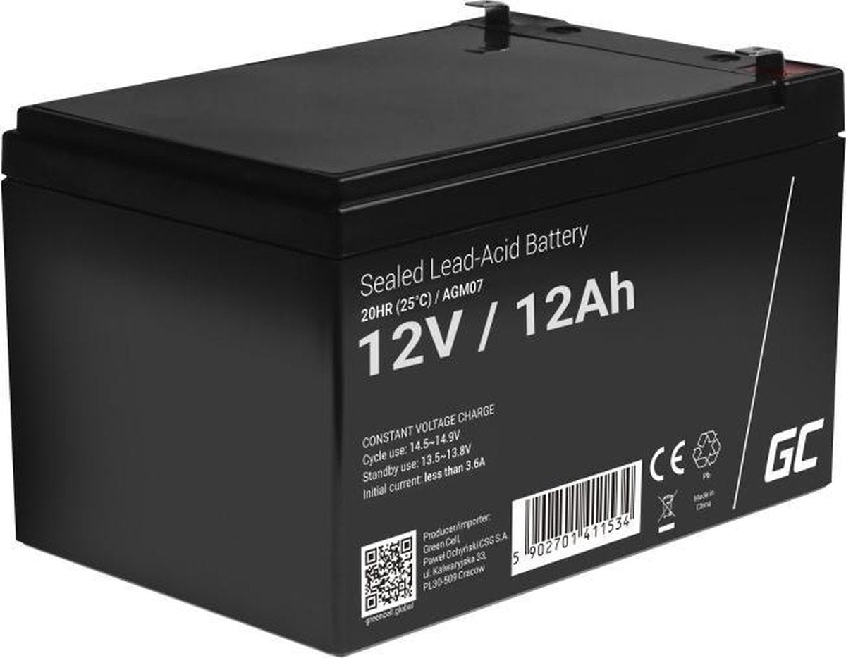 Green cell 12v 12ah (6.3mm) 12000mah vrla agm batteri