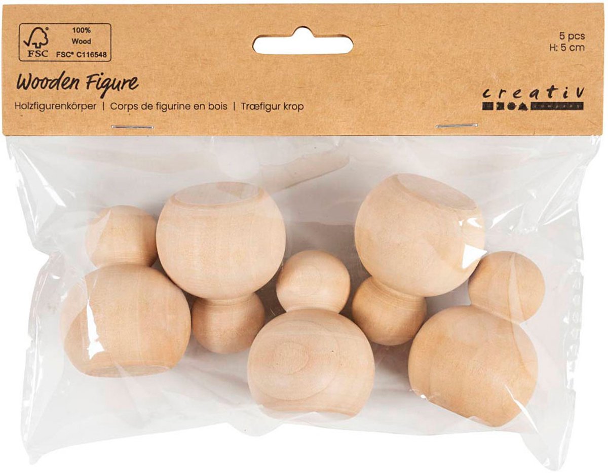 Creativ firma håndværksfigurer i træ ca. 5 cm sæt med 5 gør-det-selv.