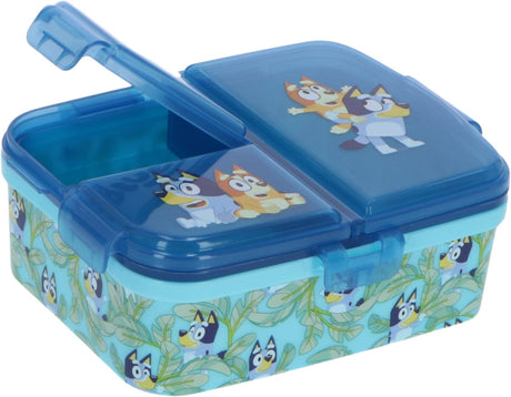 Stor bluey børnemadkasse - madpakke med 4 rum til børn fra 4 år - tåler opvaskemaskine BPA-fri - blå turkis