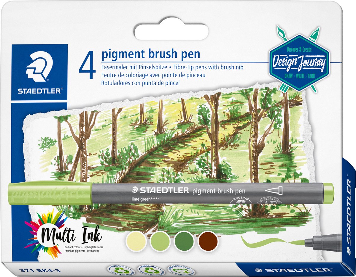 Staedtler pigment pensel pen sæt 4 farver skov farver