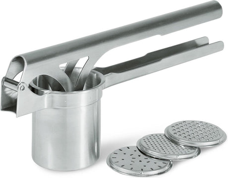 Gefu tri star® kartoffel- og spaetzlepresse – inklusive 3 udskiftelige skiver – rustfrit stål