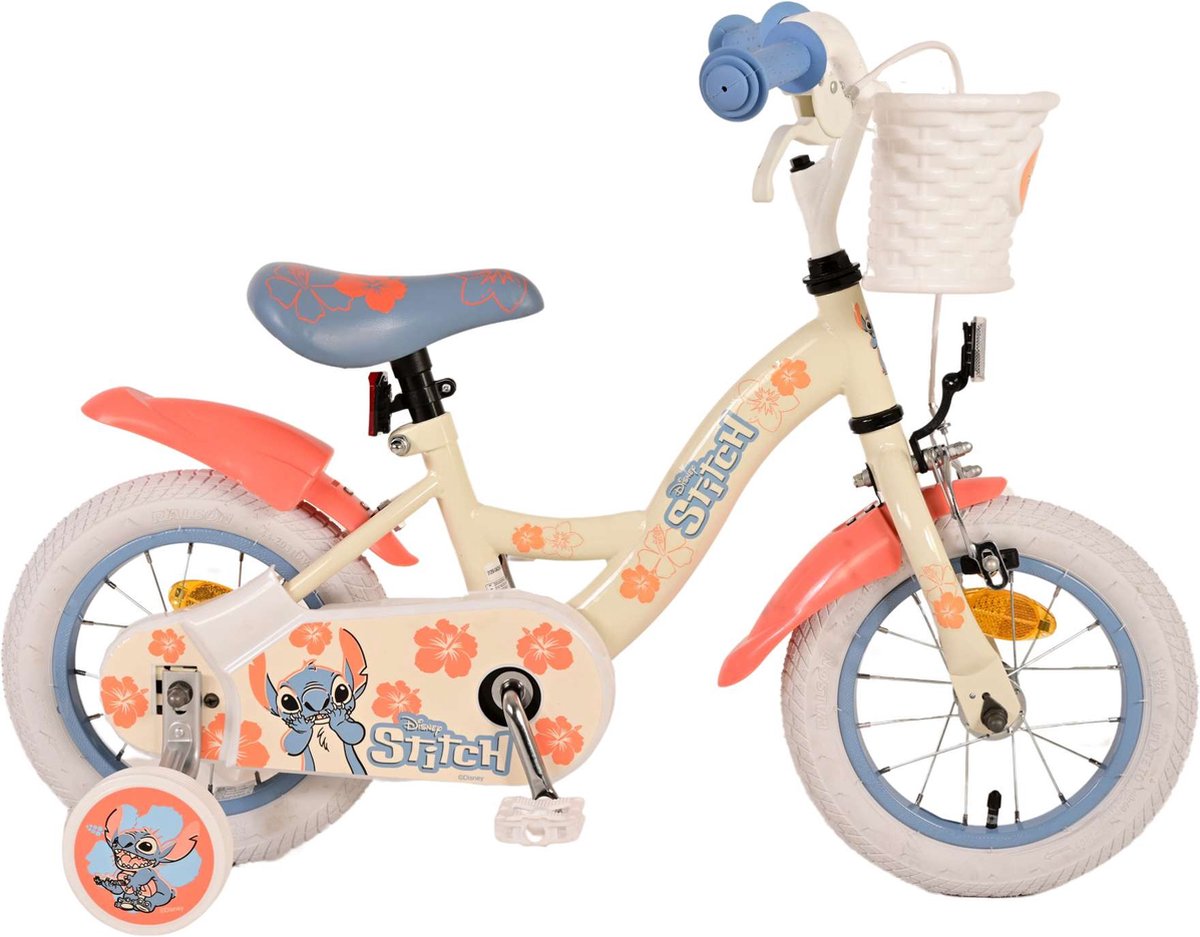 Disney Stitch Children's Bike - Girls - 12 Inch - Cream Coral Blue