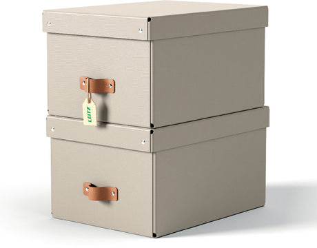Leitz puro medium opbevaringsboks med låg - sæt af 2 - 17l - 100% genbrugspap - beige