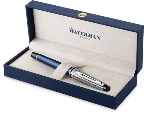 Waterman expert deluxe, fyldepen, metallisk og blå lak med palladiumbelagt detalje, fin spids med palladium