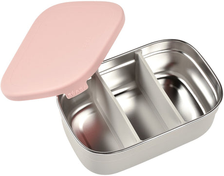 Béaba madkasse – brødkasse lavet af rustfrit stål (rustfrit stål) med silikonelåg – pink – inkl. 2 skillevægge – BPA-fri – tåler opvaskemaskine