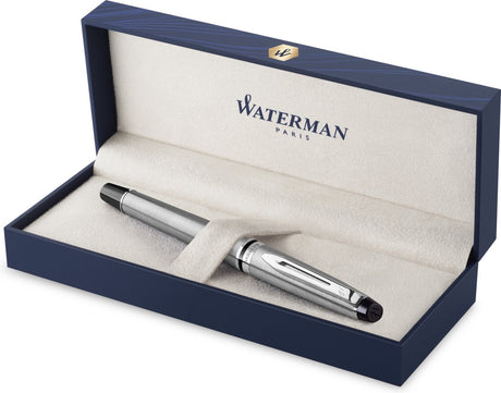 Waterman ekspert fyldepen | rustfrit stål med kromkant | medium nib | gaveindpakning