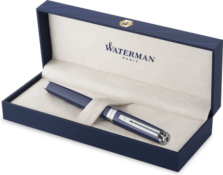Waterman exception fyldepen, blå lak med palladiumdetaljer, 18 karat guld mellemspids, blå blæk, gavesæt