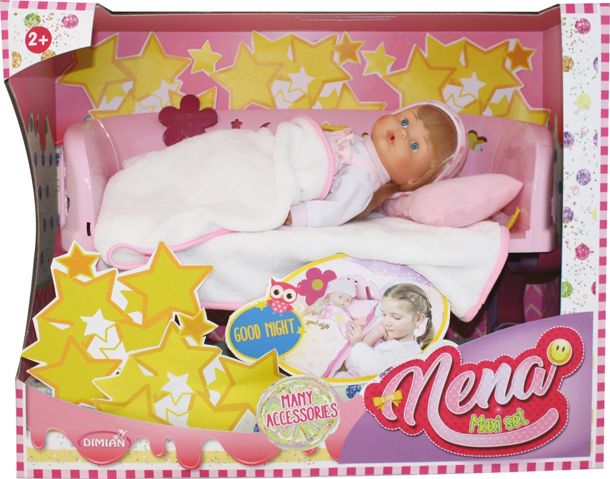 Dimian 36cm baby Nena med sengetilbehør.