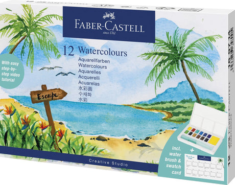 Faber-castell akvarel faber castell æske 12 farver og vandpensel - fc-169714