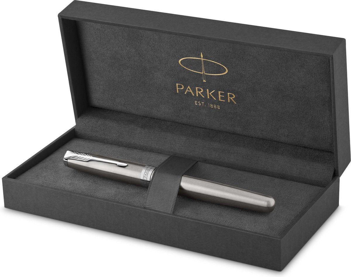 Parker sonnet rullepen | rustfrit stål med palladiumbeklædning | fint spids sort blæk | med gaveæske