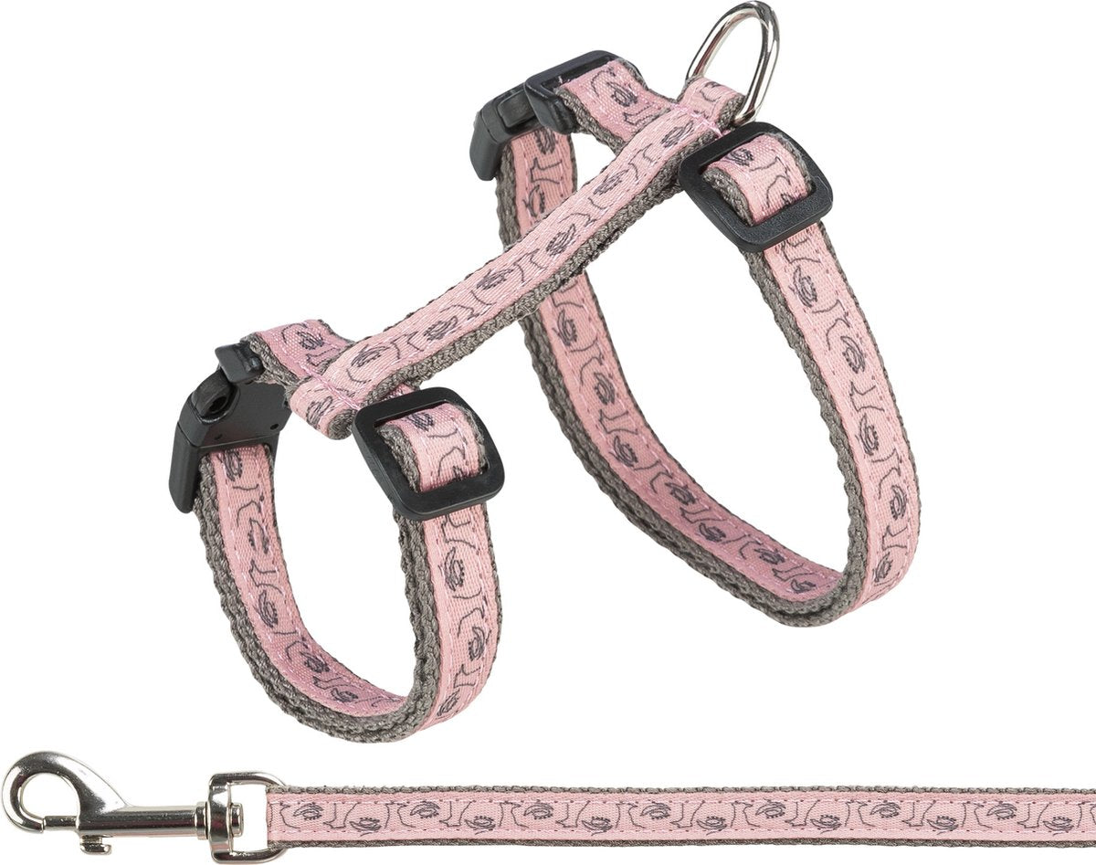 Trixie - kattesele med snor - grå pink - 27-45 cm 1 cm - 120 cm
