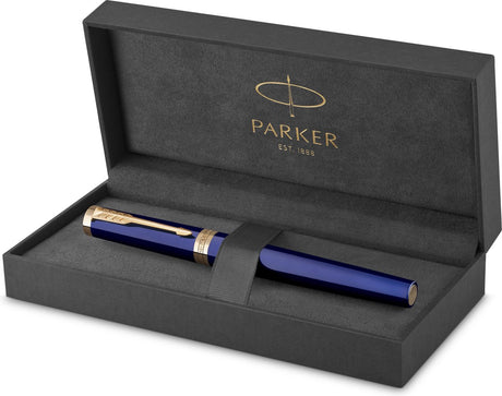 Parker opfindsomhed fyldepen | kernesamling | blå med guldfinish | fint punkt | sort blæk | gaveæske