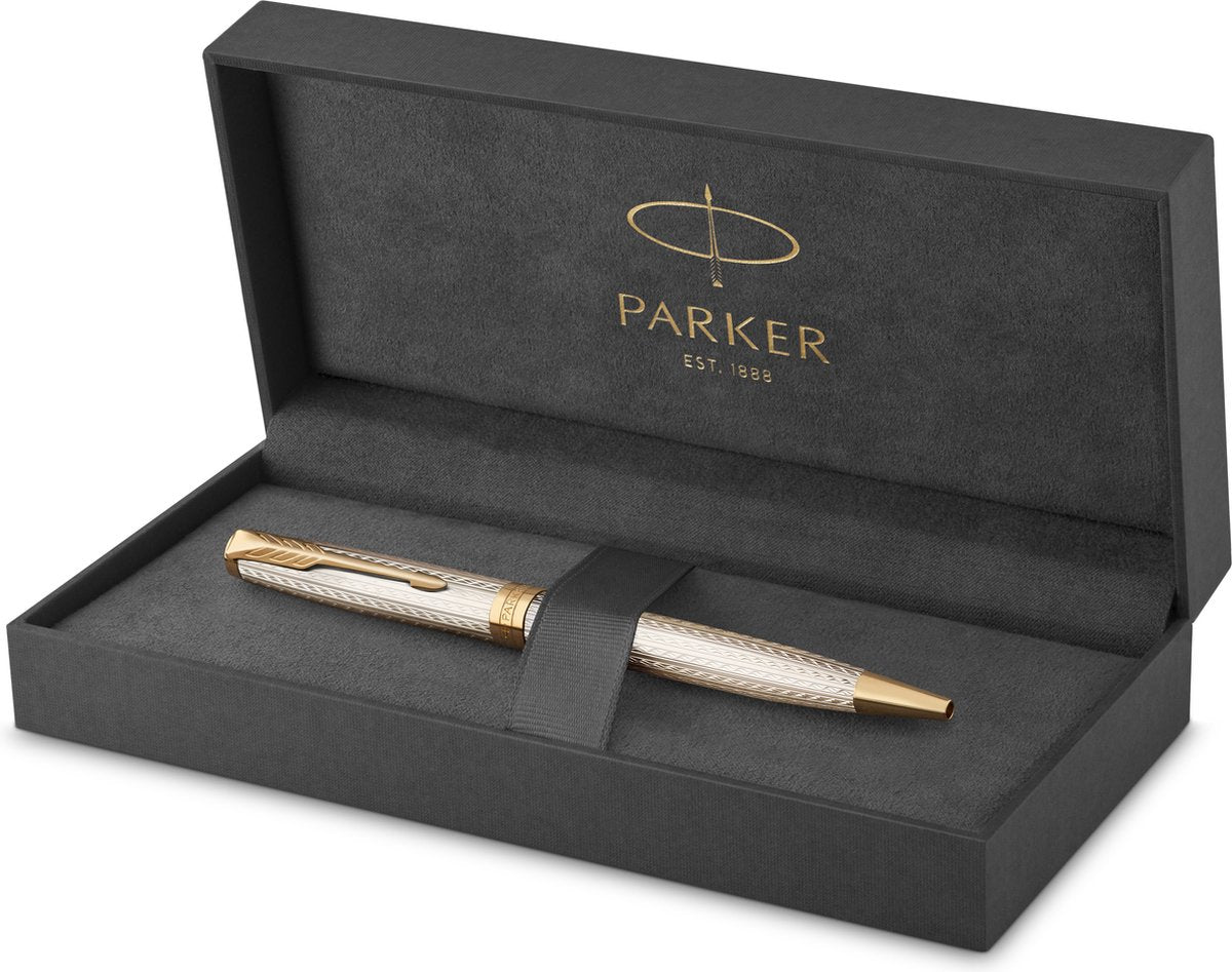 Parker sonnet kuglepen | sølv mistral | medium spids med sort blæk | gaveæske