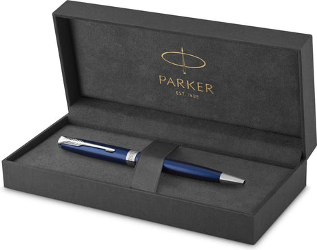 Parker sonnet kuglepen | malet blå med palladiumkant | medium punkt sort blæk | gaveemballage