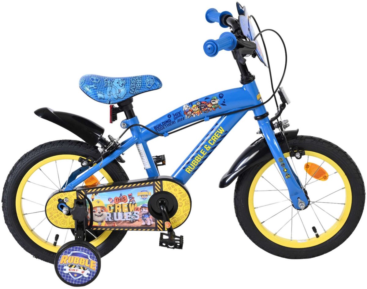 Volare paw patrulje - rubble crew børnecykel - drenge - 14 tommer - blå - to håndbremser