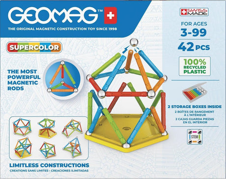 Geomag magicube super farve genbrugt - magnetiske byggeklodser med farveaccenter - 42 dele - fra 5 år