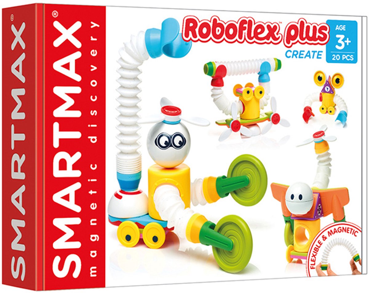 Smartmax roboflex plus - bygge magnetiske robotter - 20-delt byggesæt med fleksible stænger - pædagogisk legetøj til førskolebørn - fra 3 år