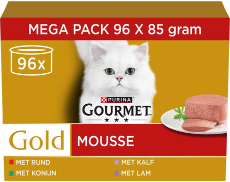 Gourmet guldmousse - våd kattefoder - kanin oksekød kalvekød - 96 x 85 g