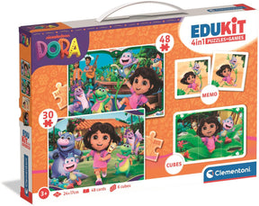 Clementoni - Dora the Explorer - edukit 4 i 1 spil - 2 puslespil, bloksæt og huskespil - fra 3 år