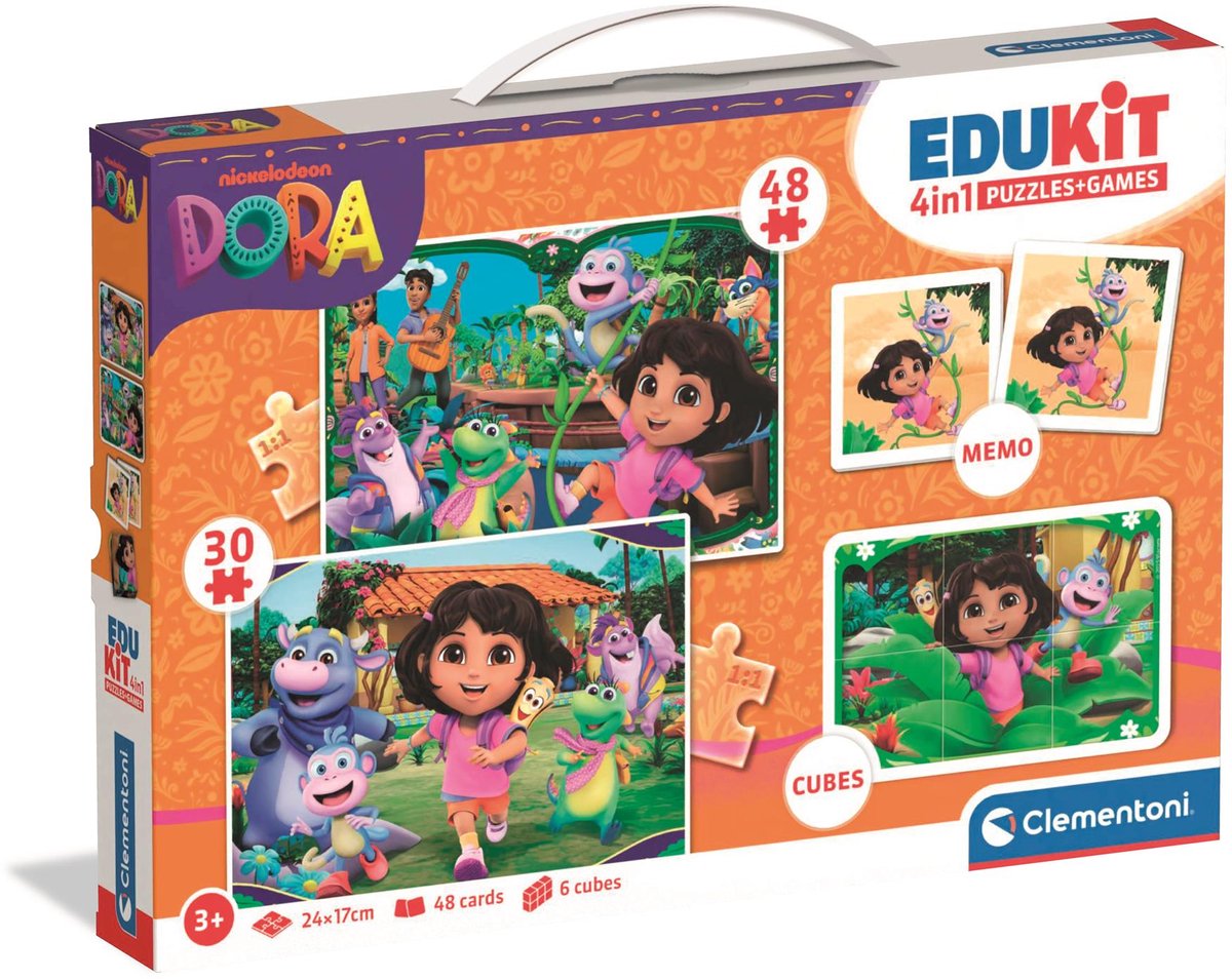 Clementoni - Dora the Explorer - edukit 4 i 1 spil - 2 puslespil, bloksæt og huskespil - fra 3 år