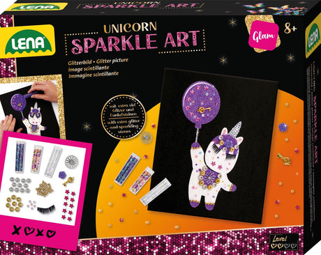 Lena håndværkssæt enhjørning gnistre kunst med cover og glitter.