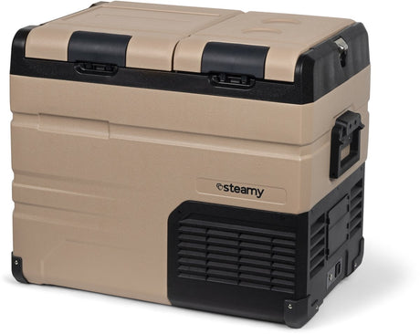 Steamy -e dual zone elektrische compressor koelbox - dual zone - 45 liter - 12v en 230v - voor auto en camping - sandstone