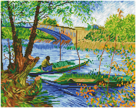 Diamond dotz® diamantmaleri voksne - runde sten - fuld pakke - hobby - - dd9.036 - fiskeri (van gogh) 40 x 50cm