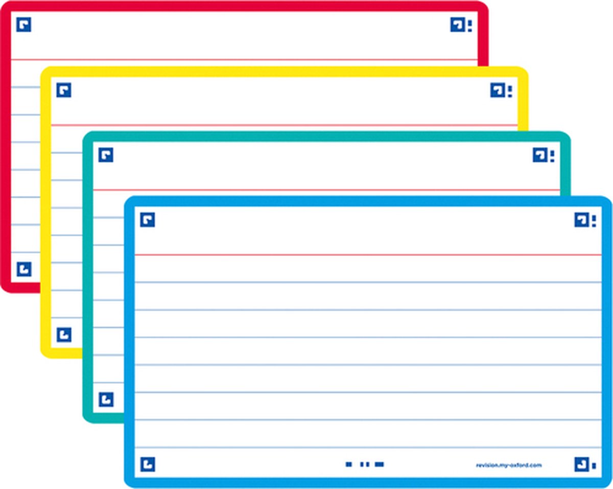 Oxford flash 2.0 flashcards - lined - a7 - 80 stykker - 4 farver
