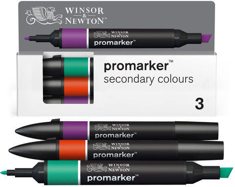 Winsor Newton 0290192 promarker sæt 3 styk – sekundære farver – alkohol markører med dobbelt spids