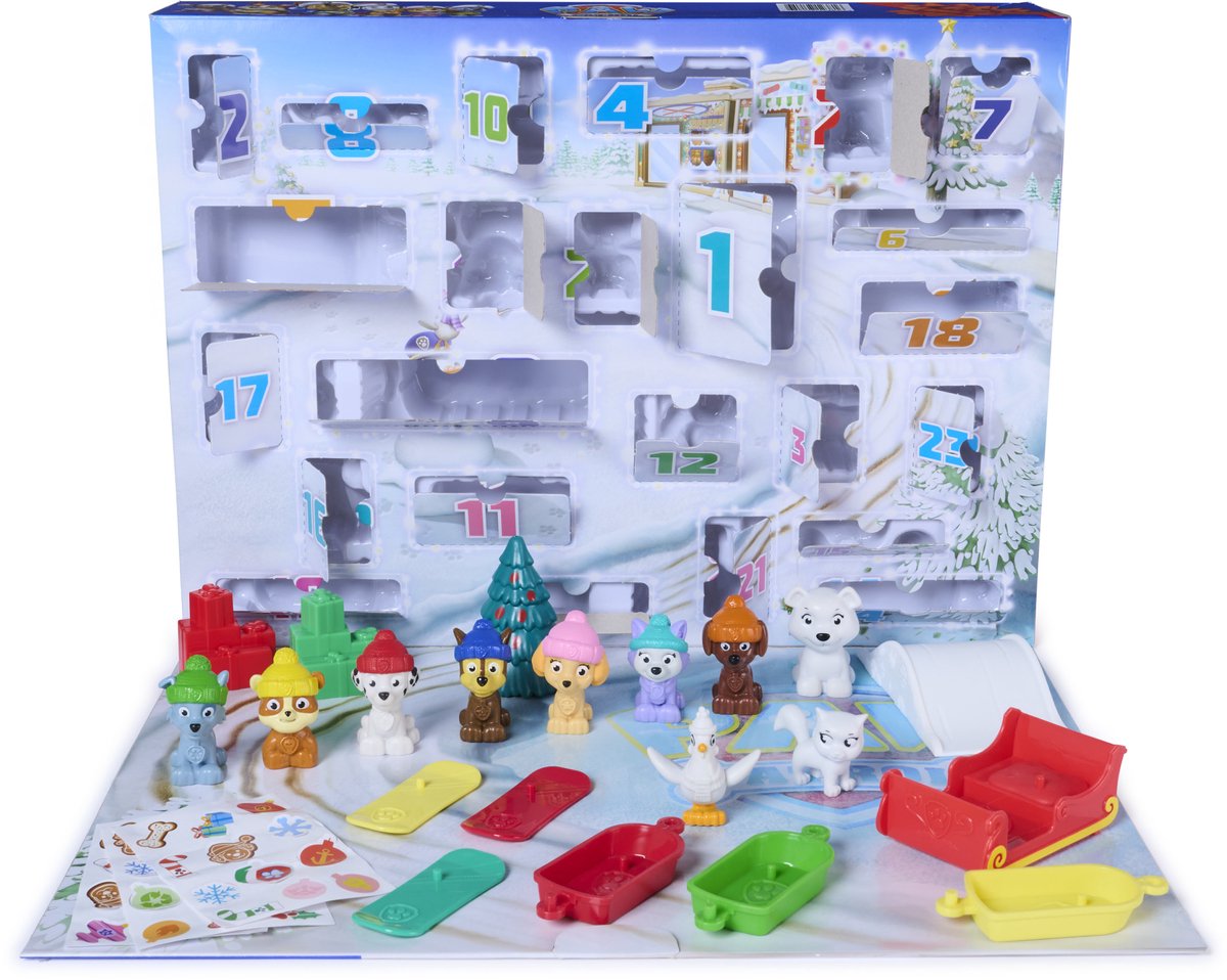 Spin master paw patrol - holiday rescue advent calendar met 10 actiefiguren 7 voertuigen en meer