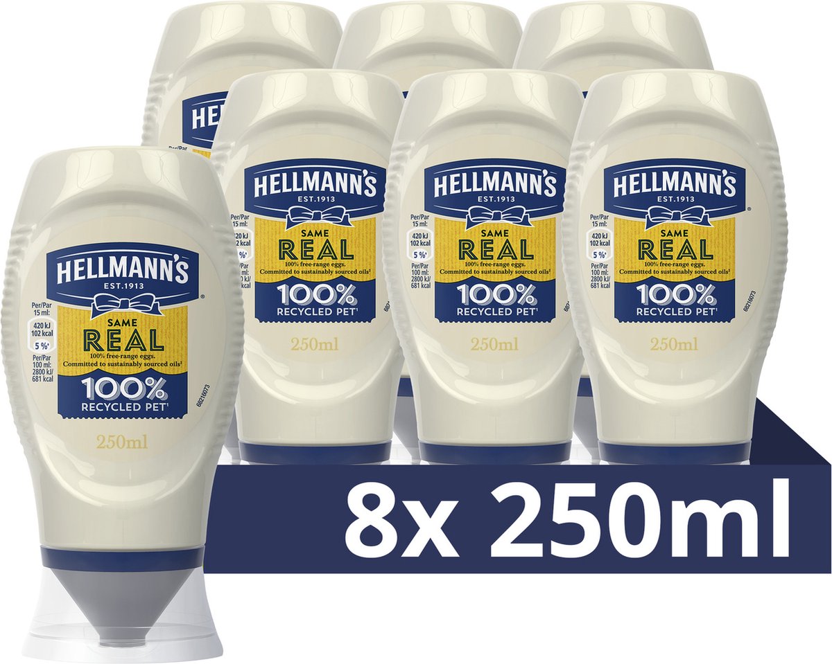Hellmanns ægte mayonnaise - i en praktisk klemflaske - 8 x 250 ml - værdipakke