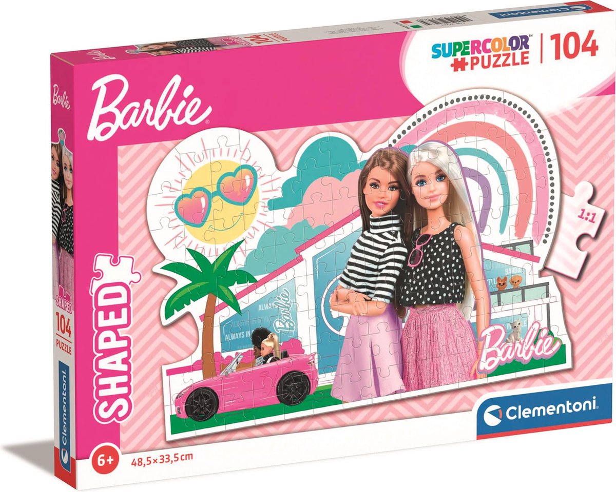 Clementoni puslespil super farve - barbie pink bil, 104 stk.
