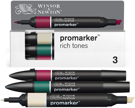 Winsor Newton 0290191 Pro Marker Sæt 3 stykker – rige toner – Alkoholmarkører med dobbelt spids