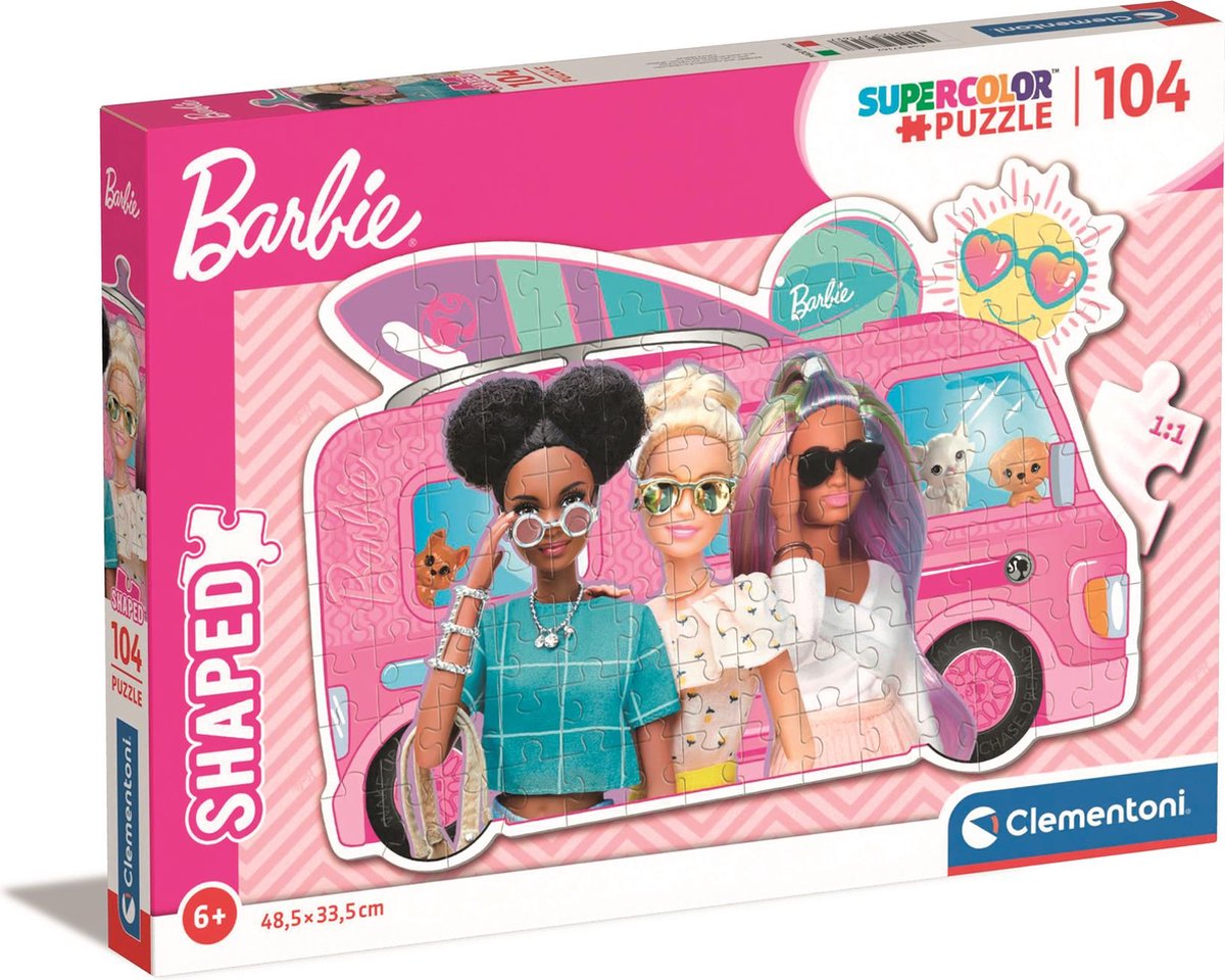 Clementoni puslespil super farve - barbie surf bus, 104 stk.