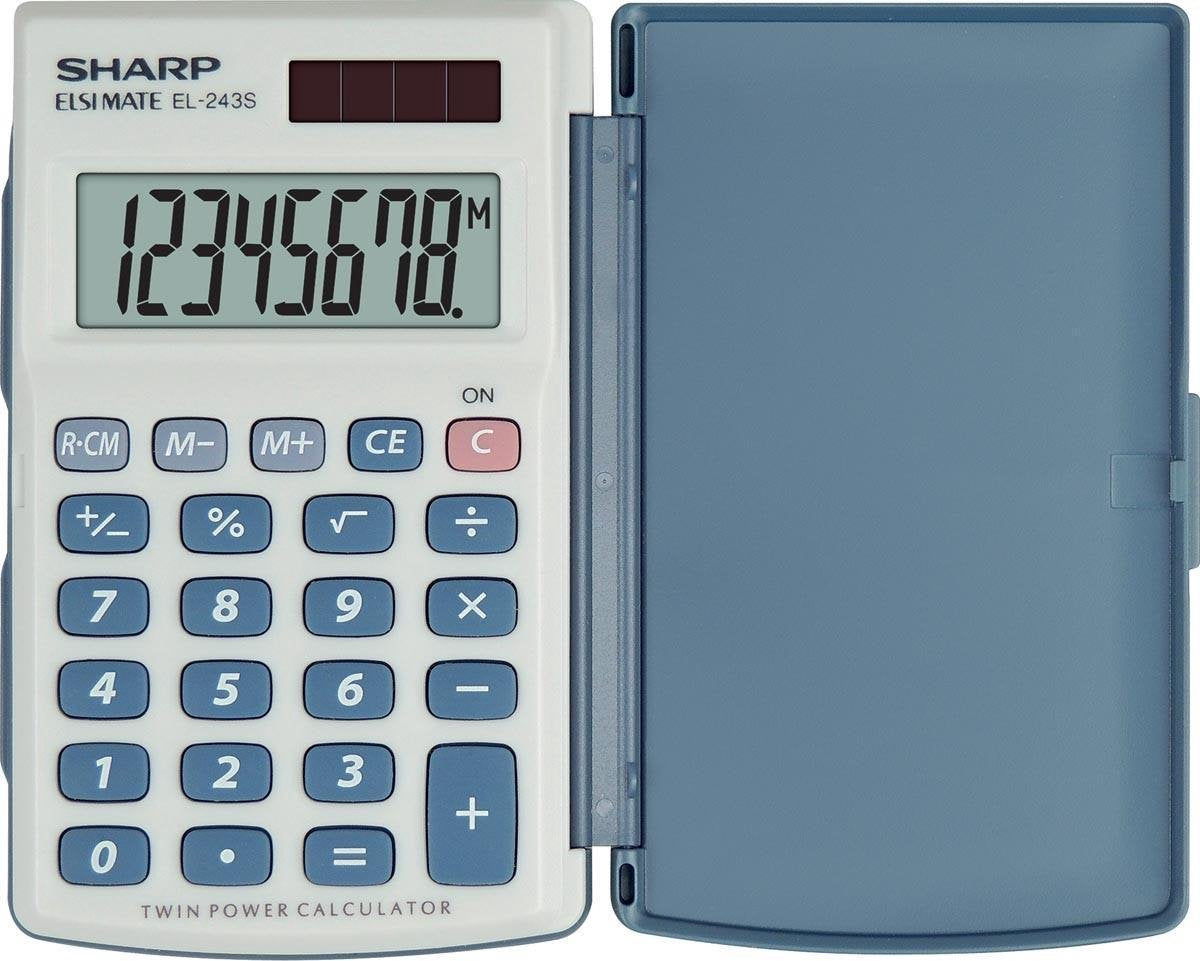 Sharp lommeregner - el243s - grå - 8 cifre - 1x lr54 batteri - sh-el243s