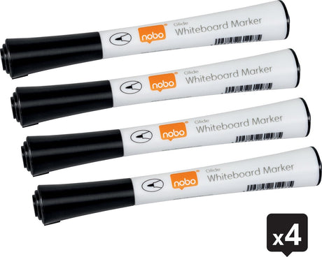 Nobo glide whiteboard tuscher med fin spids - pakke med 4 - sort