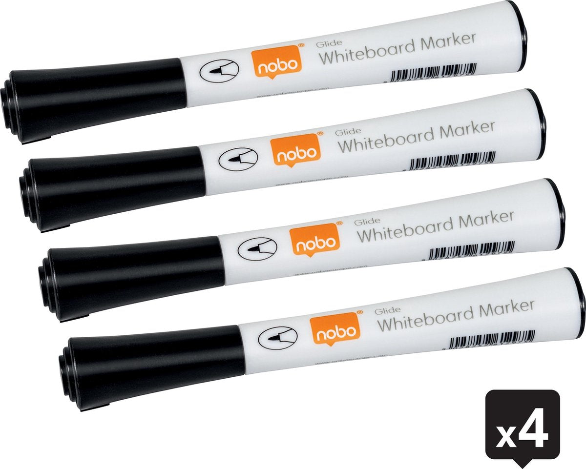 Nobo glide whiteboard tuscher med fin spids - pakke med 4 - sort