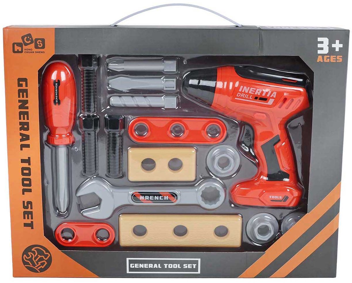 Van manen tool set toy drill 16-piece for children.