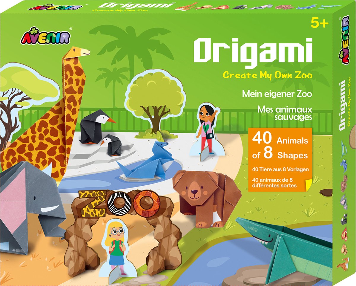 Avenir origami: mine egne vilde dyr, 40 foldepapirer, 8 modeller, i æske, 5+