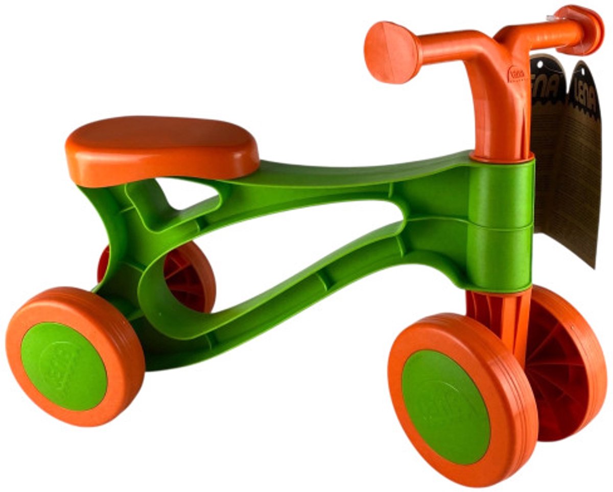 Lena balancecykel øko orange grøn - bæredygtigt legetøj til børn.