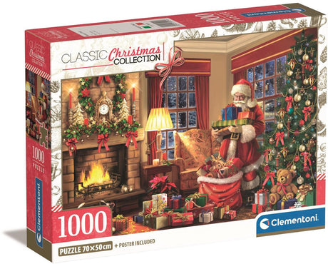 Clementoni – puslespil – 1000 brikker – juleindsamling – julemandens besøg – puslespil for voksne