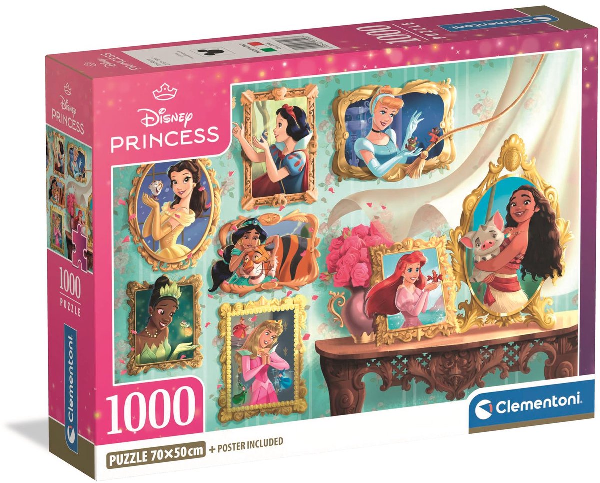 Clementoni - puslespil - 1000 brikker - disney prinsesse - kompakt æske