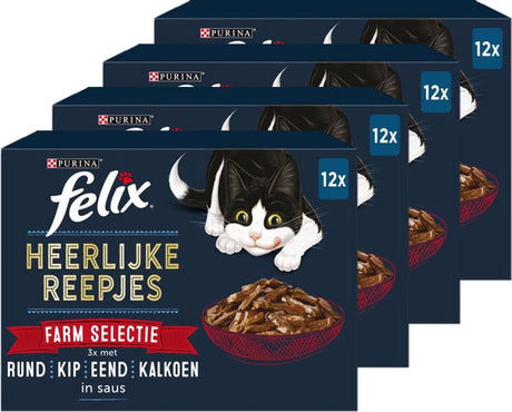 Felix lækre strimler gård udvalg - våd kattefoder - oksekød kylling and kalkun - 48 x 80 g