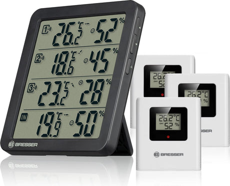 Bresser vejrstation - quadro nv - 4 måleresultater - 3 termo-hygro sensorer