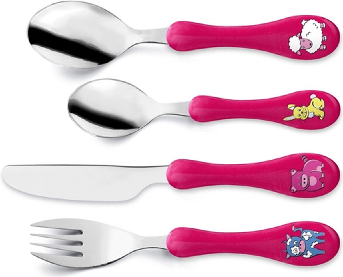 Amefa børnebestiksæt rustfrit stål - fuchsia - 4-delt
