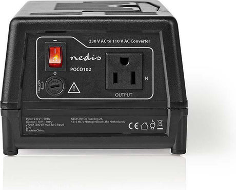 Nedis spændingsomformer 270w – 230v til 110v – jordet – til amerikanske enheder