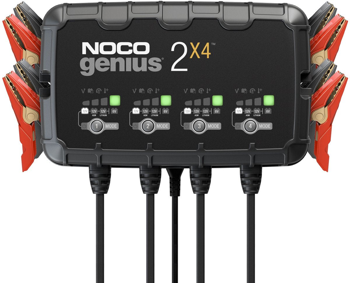 Noco Genius 2x4 batterioplader - firedobbelt oplader - 6v 12v - 8a total effekt - intelligent vedligeholdelsesoplader