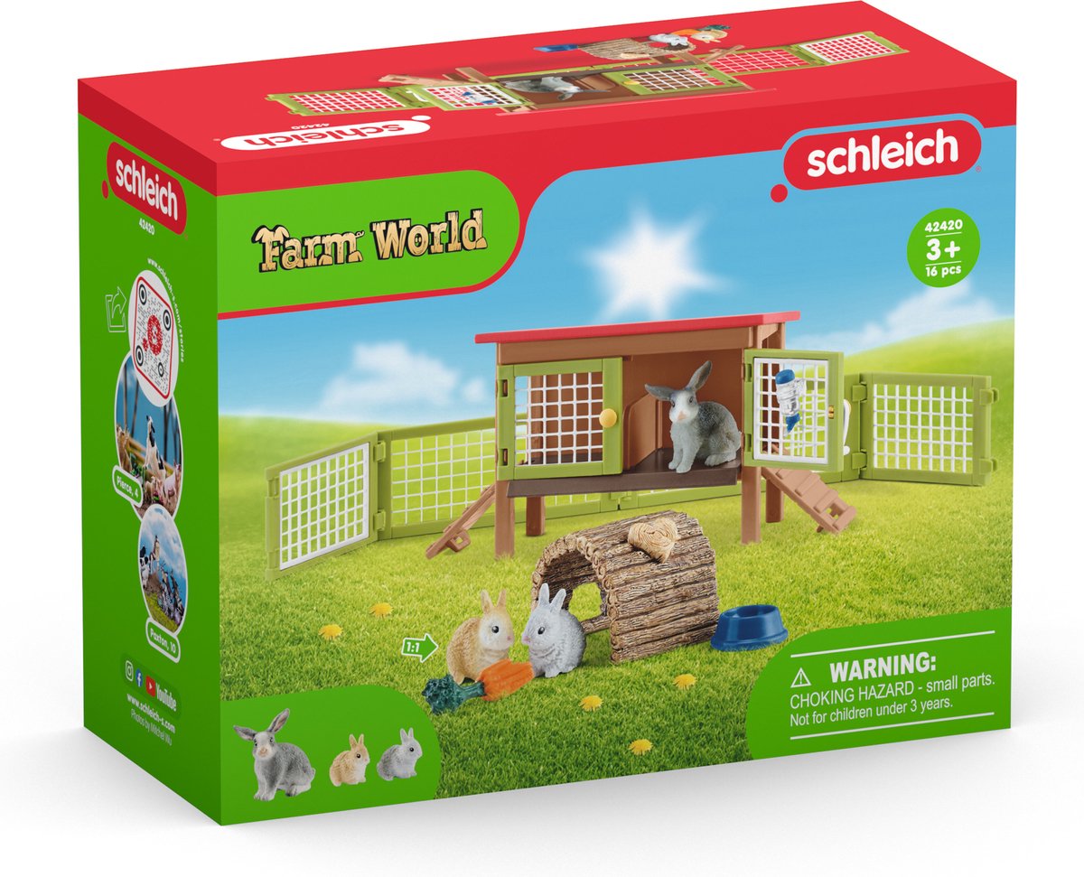 Schleich farm world lege figursæt - kaninbur - børnelegetøj til drenge og piger - 3 til 8 år - 42420
