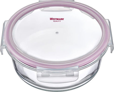Westmark madbeholder i glas, rund, fyldevolumen: 650 ml, tåler mikroovn og ovn, glassilikoneplast, transparent rød